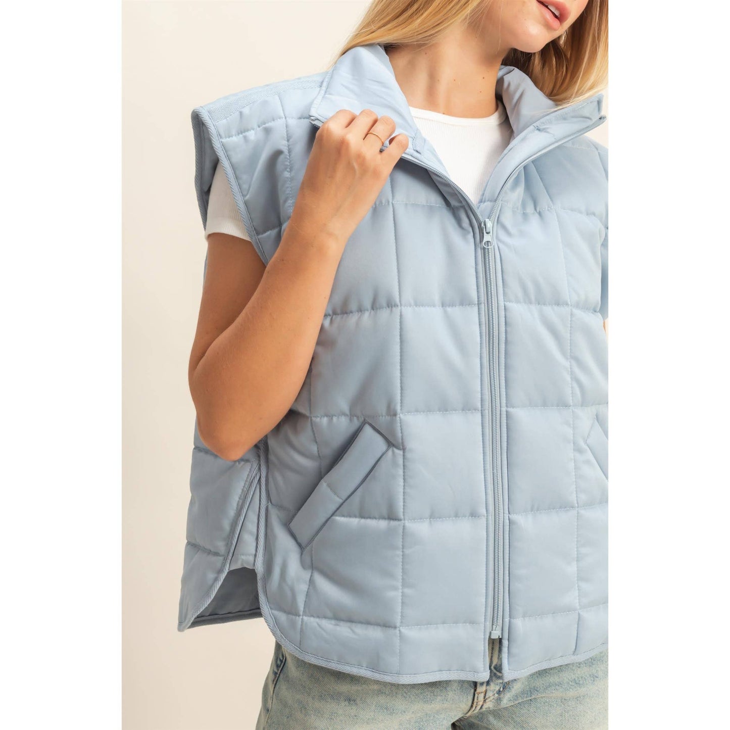 Vest Jacket Quilted Zip-Front
