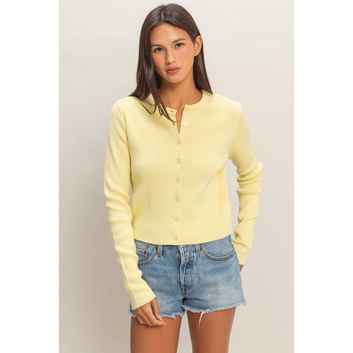 Cardigan, Ribbed Button-Up