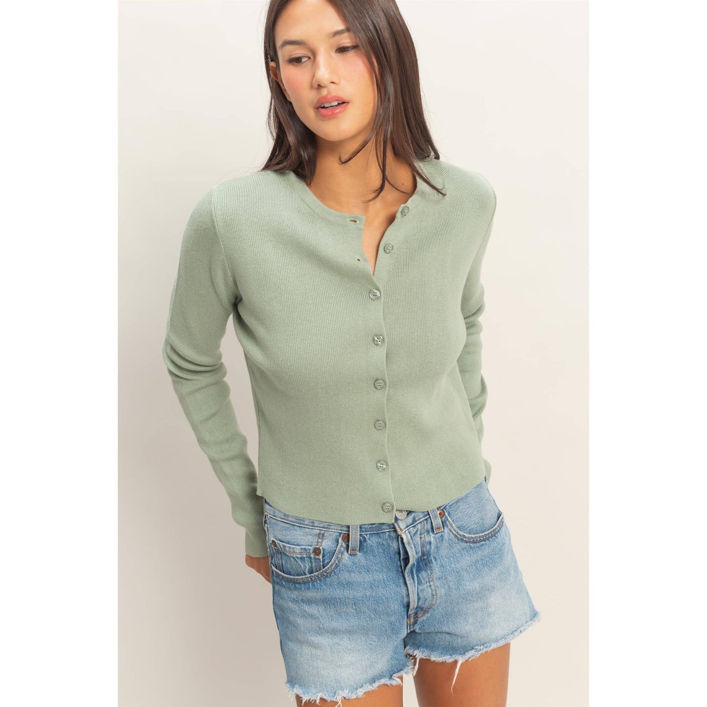 Cardigan, Ribbed Button-Up