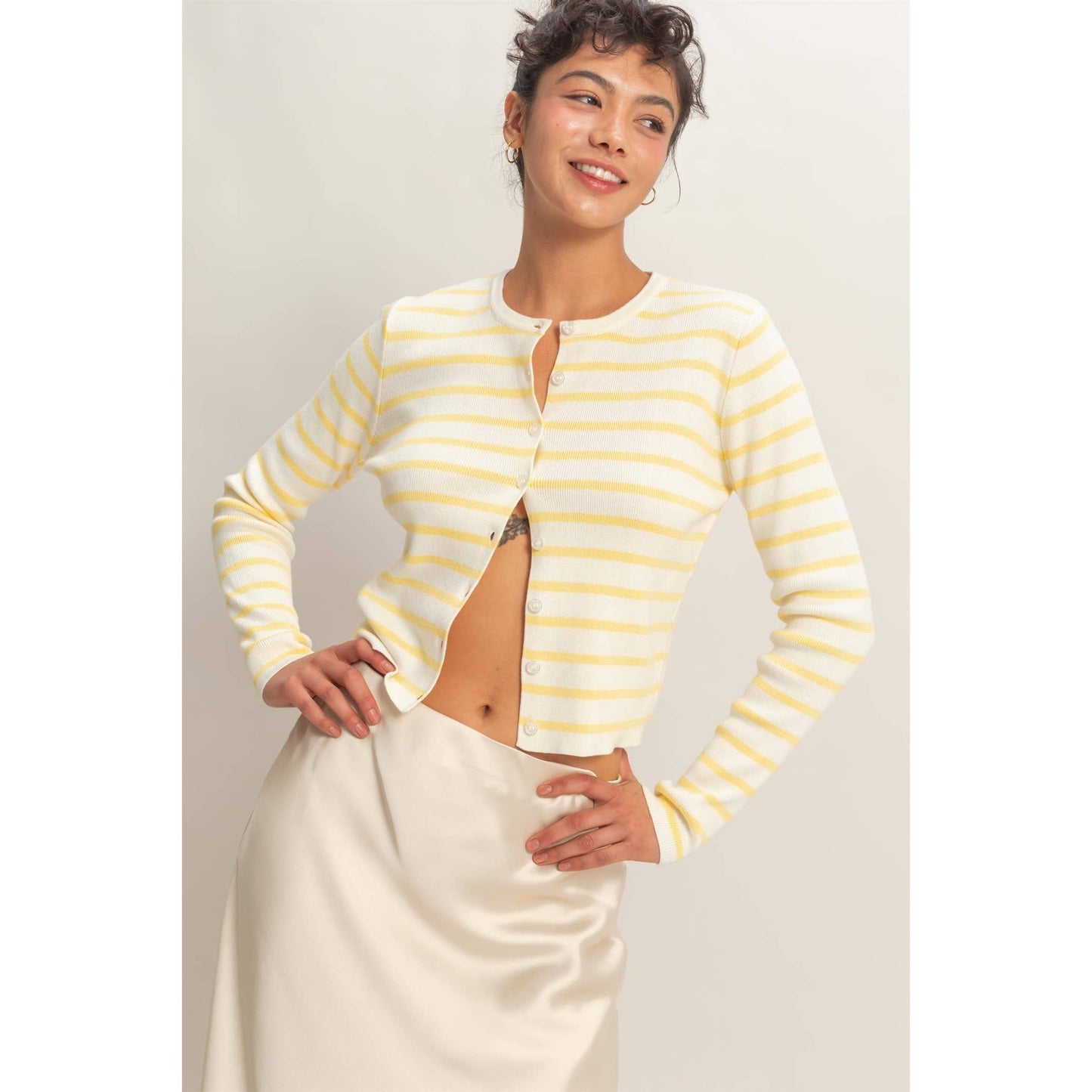 Cardigan, Striped Button-Up