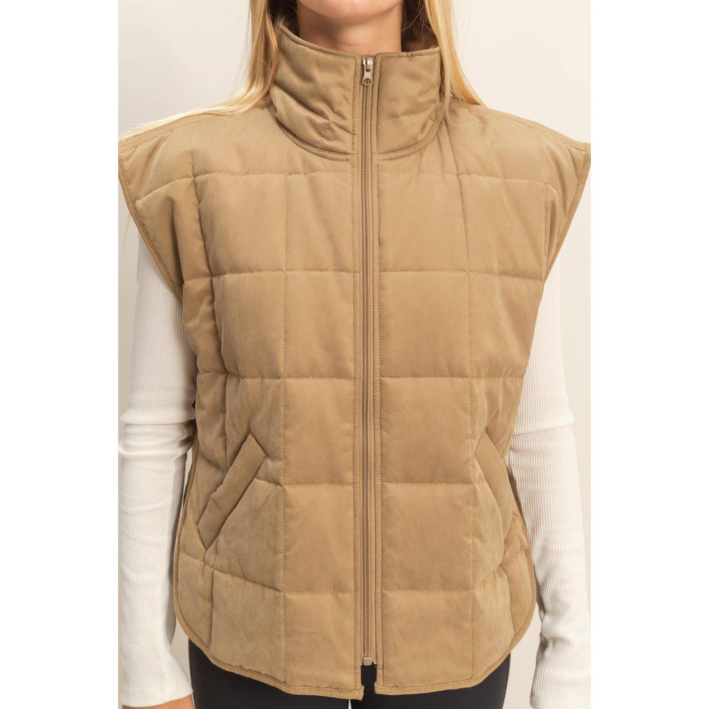 Vest Jacket Quilted Zip-Front