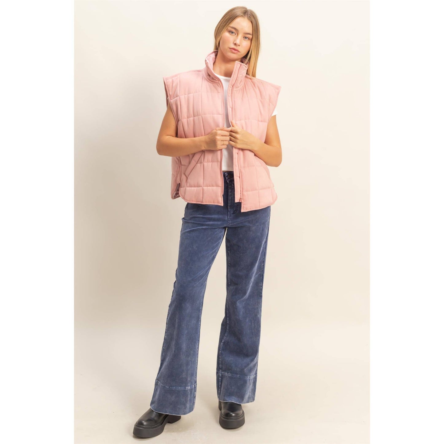 Vest Jacket Quilted Zip-Front