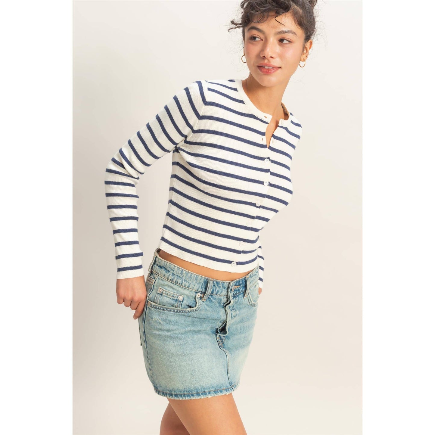 Cardigan, Striped Button-Up