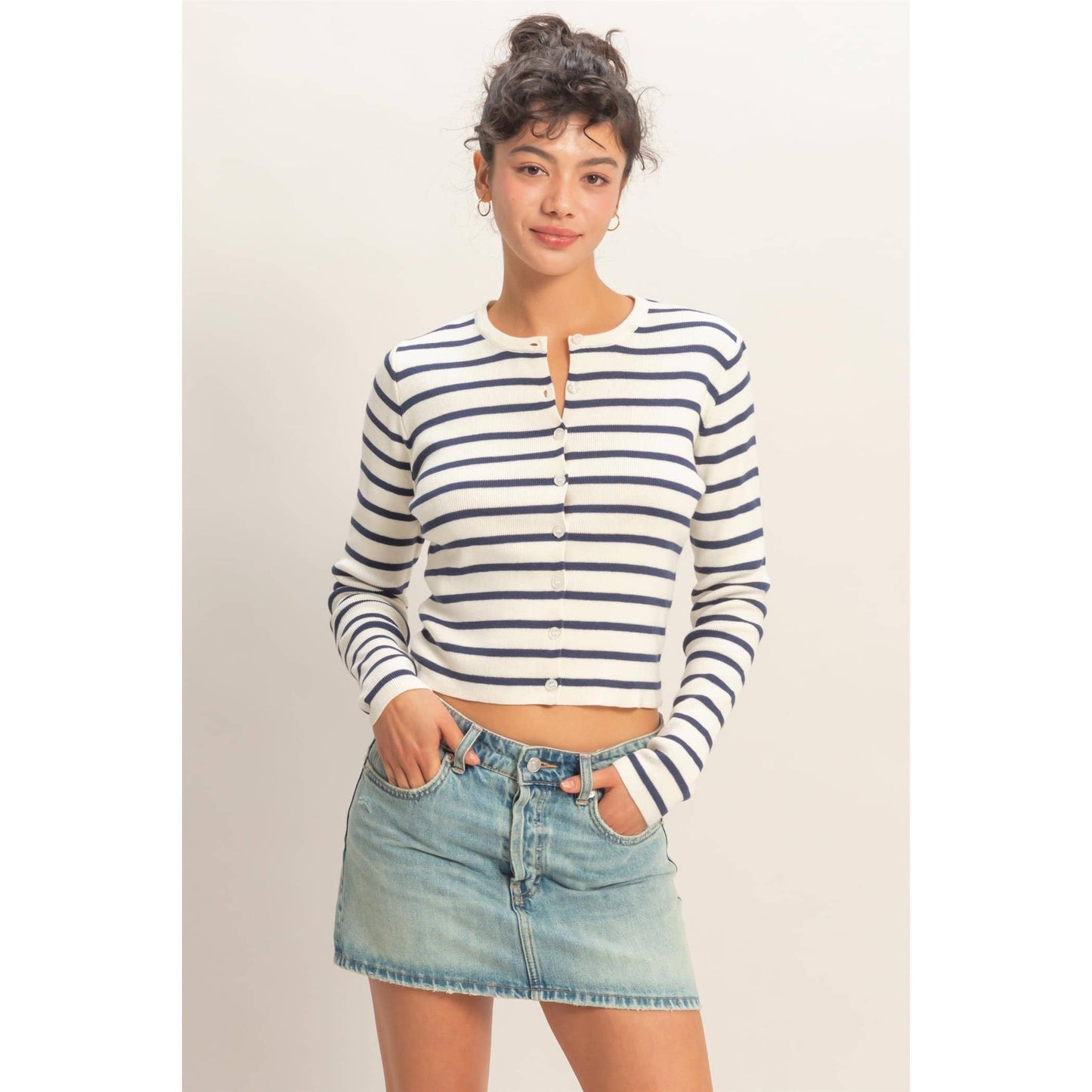 Cardigan, Striped Button-Up