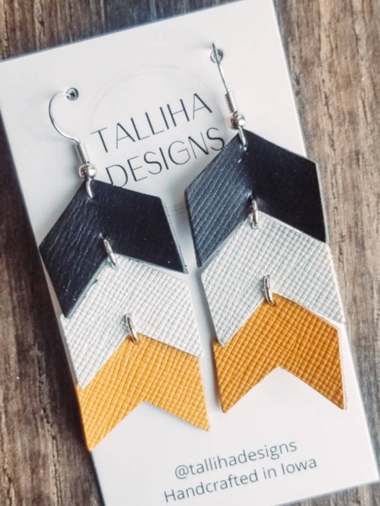 Black White & Gold Chevron Earrings