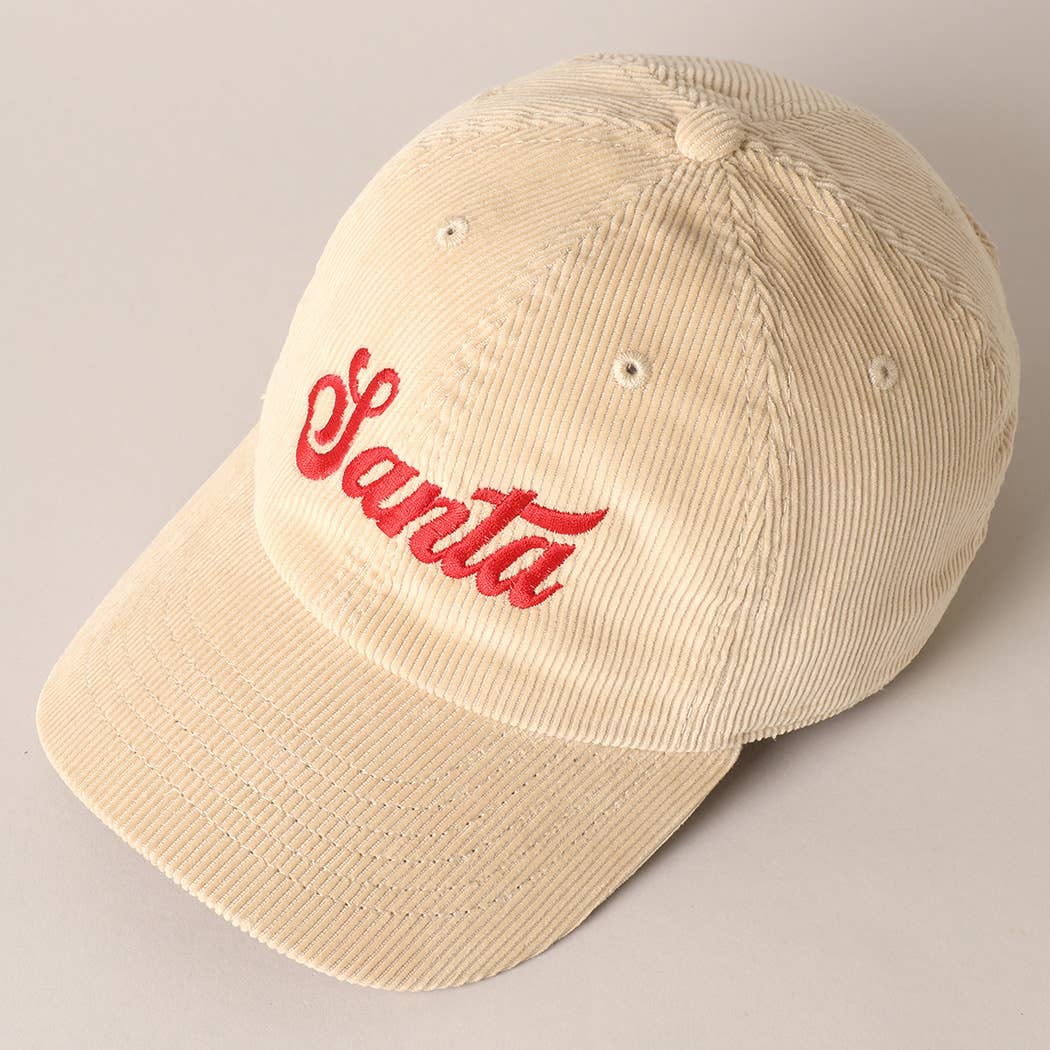 Santa Text Corduroy Baseball Cap