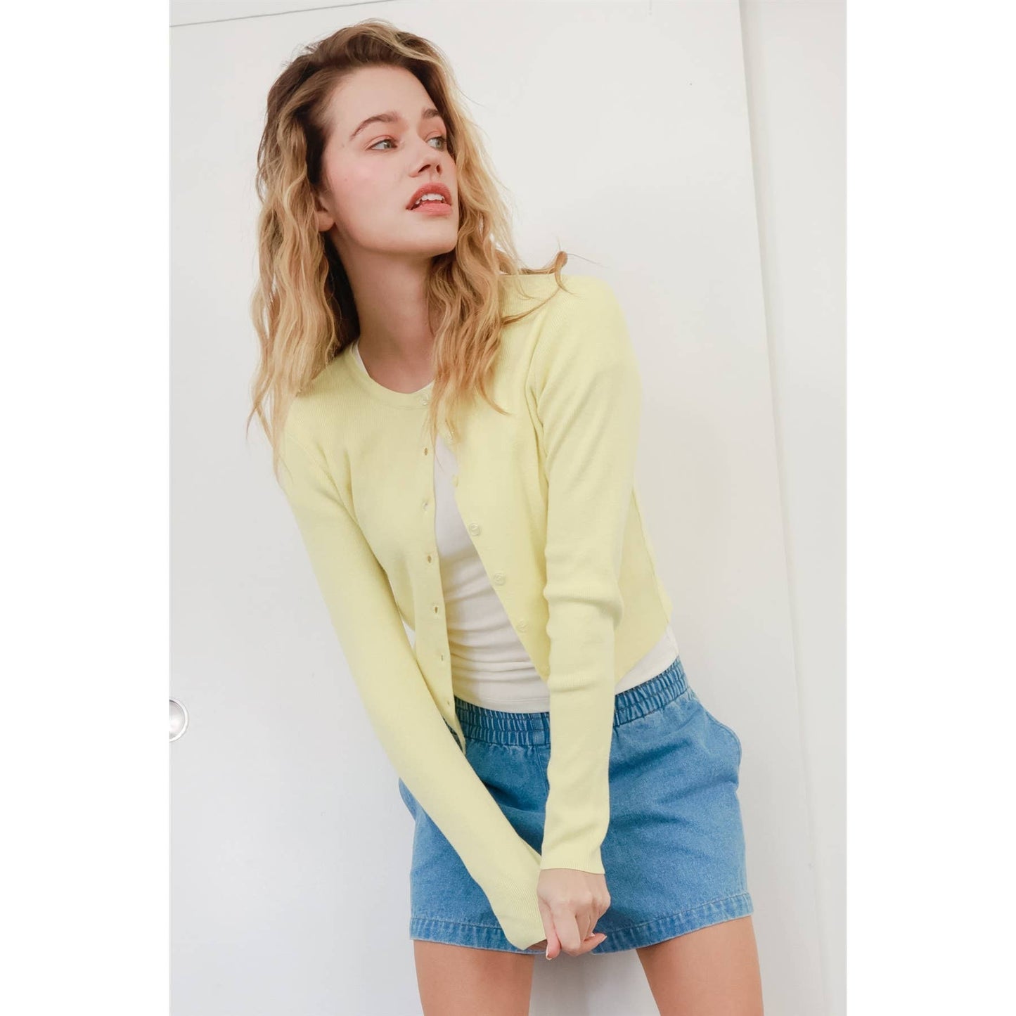 Cardigan, Ribbed Button-Up