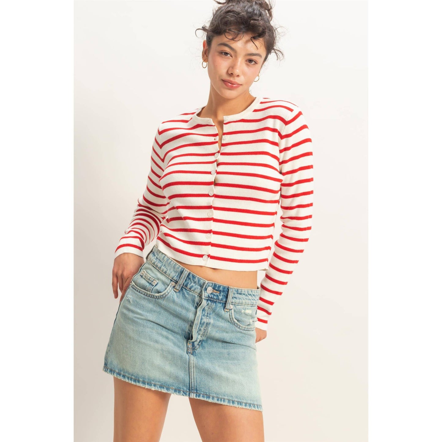 Cardigan, Striped Button-Up