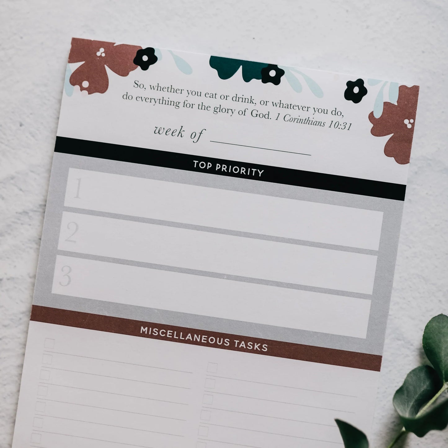 Weekly Tasks Notepad - Teal Floral