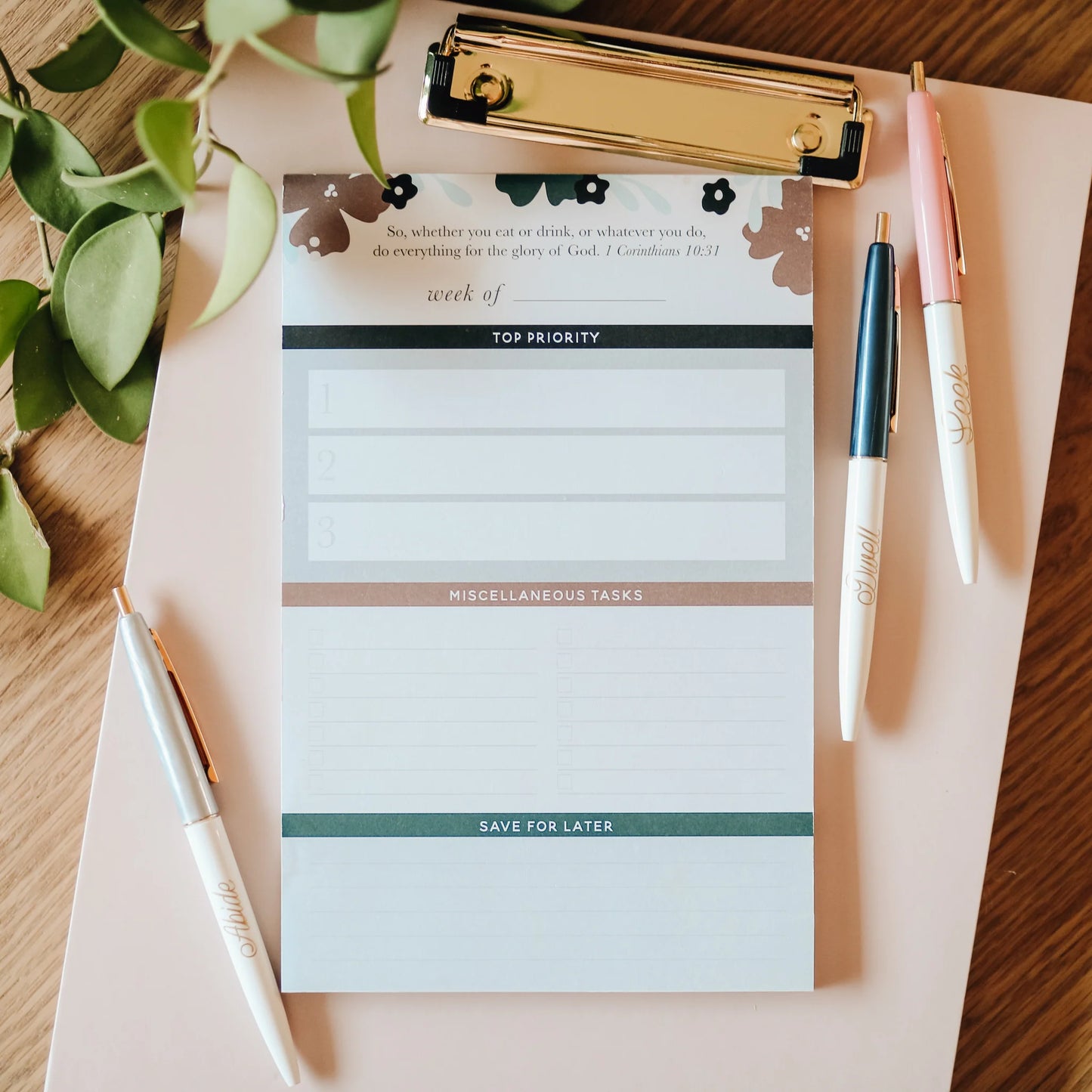 Weekly Tasks Notepad - Teal Floral