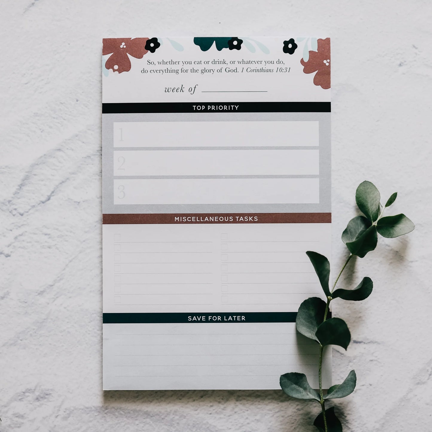 Weekly Tasks Notepad - Teal Floral